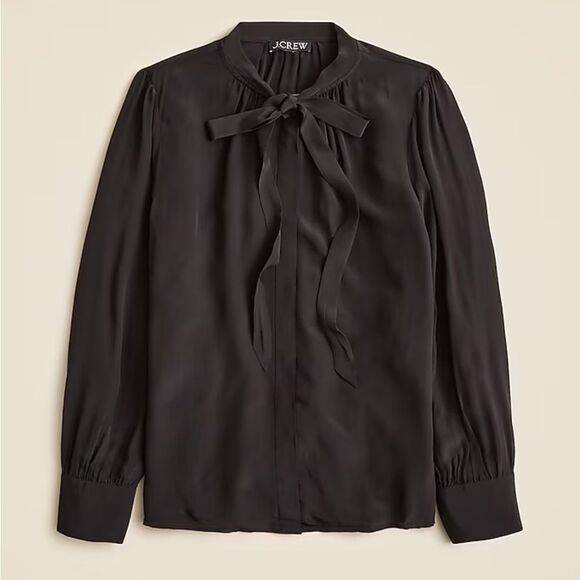 J. Crew Tie-neck blouse in crepe de chine black satin size 2 - Picture 1 of 7